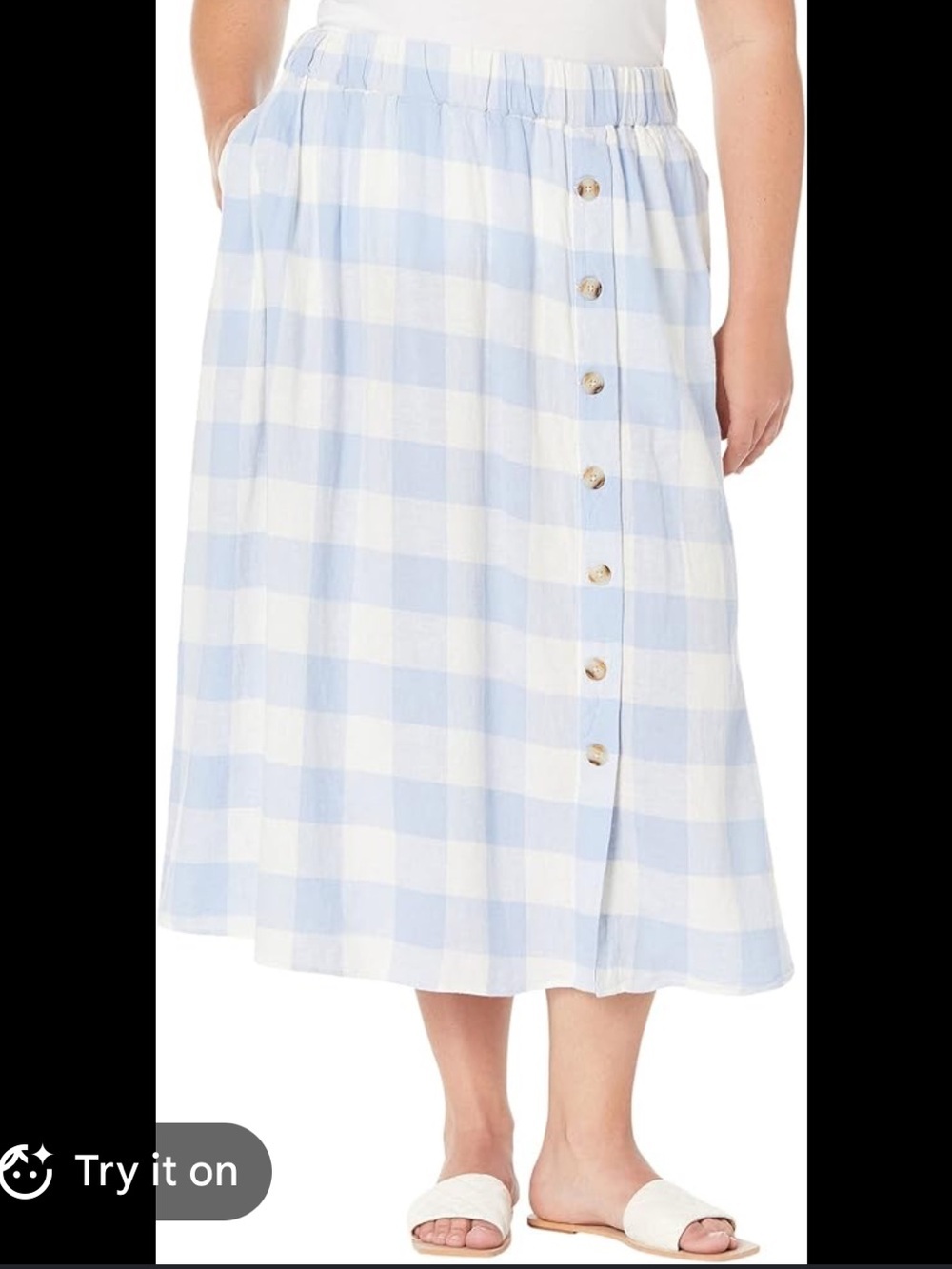 Madewell Blue & White Gingham Side Button Pull On Midi Skirt Size 2X